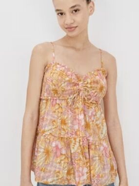 American Eagle Cape Cod Pink and Mustard Floral Camisole Size S